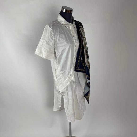 Asymmetrical Button-up Scarf Sleeve Tunic Blouse - Picture 3 of 12